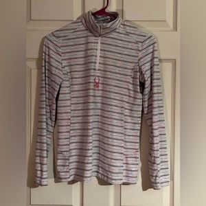 Spyder ski liner top, shirt, pink striped, 1/4 zip, size large